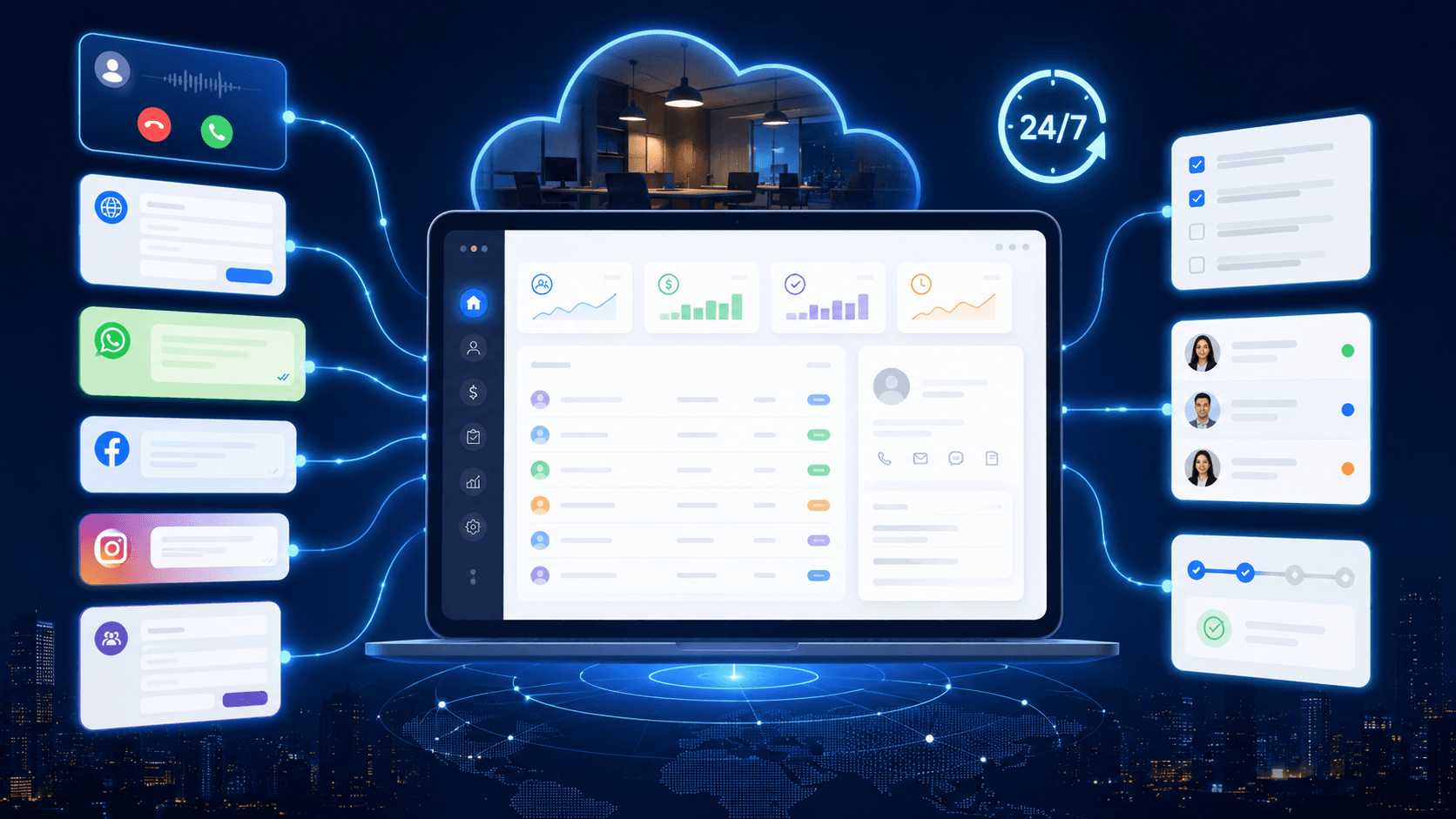Aleesa.ai — your automated office on the cloud, capturing leads from calls, forms, WhatsApp and social messages into one CRM