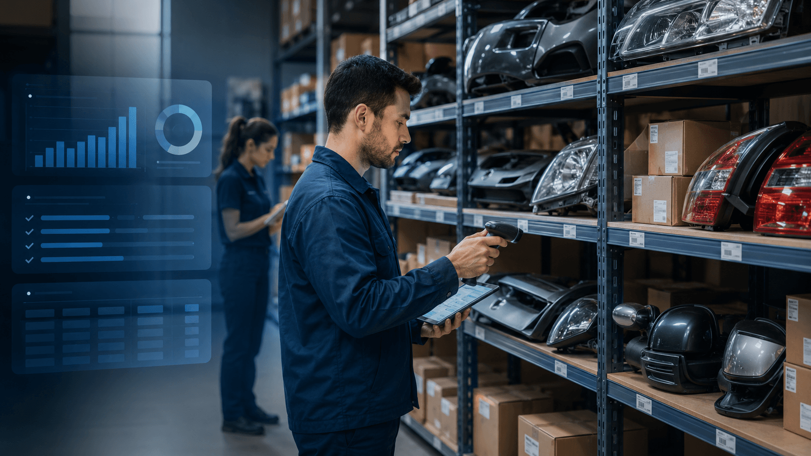 Warehouse aisles with stacked inventory and distribution logistics