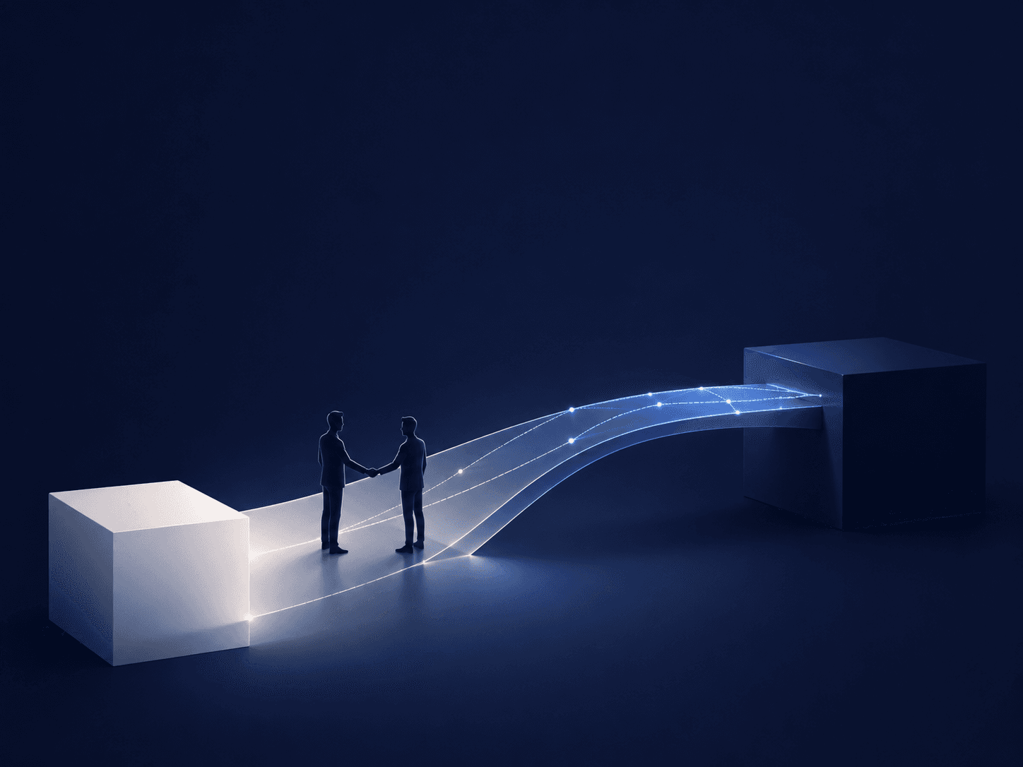 Illustration contrasting a one-off software vendor with a long-term technology partner working alongside a business