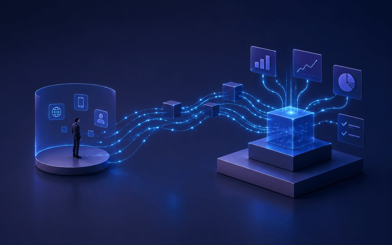 Illustration of a business moving from digital presence to operational intelligence it can act on