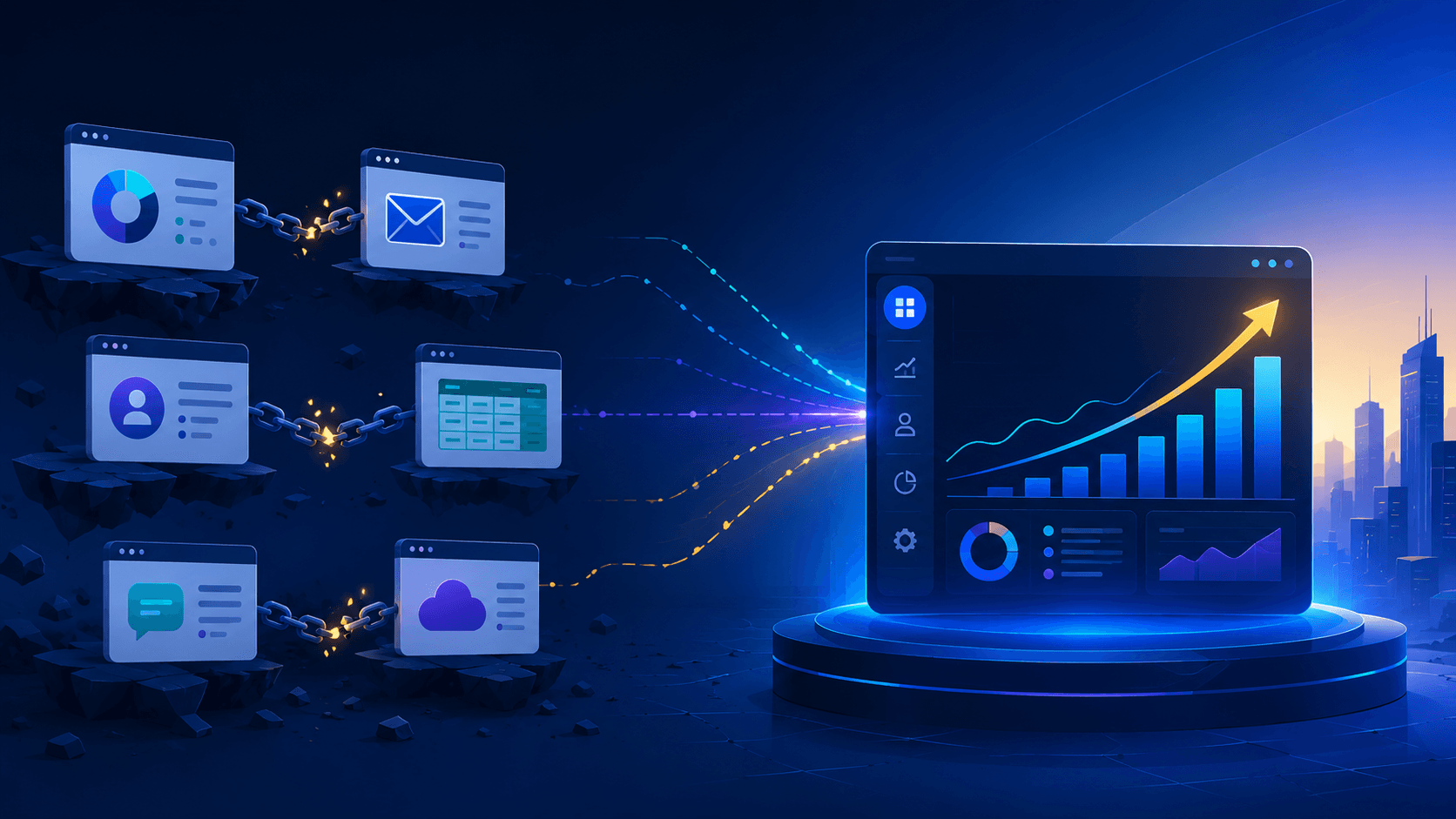 Customer requests across channels routed into one service workflow